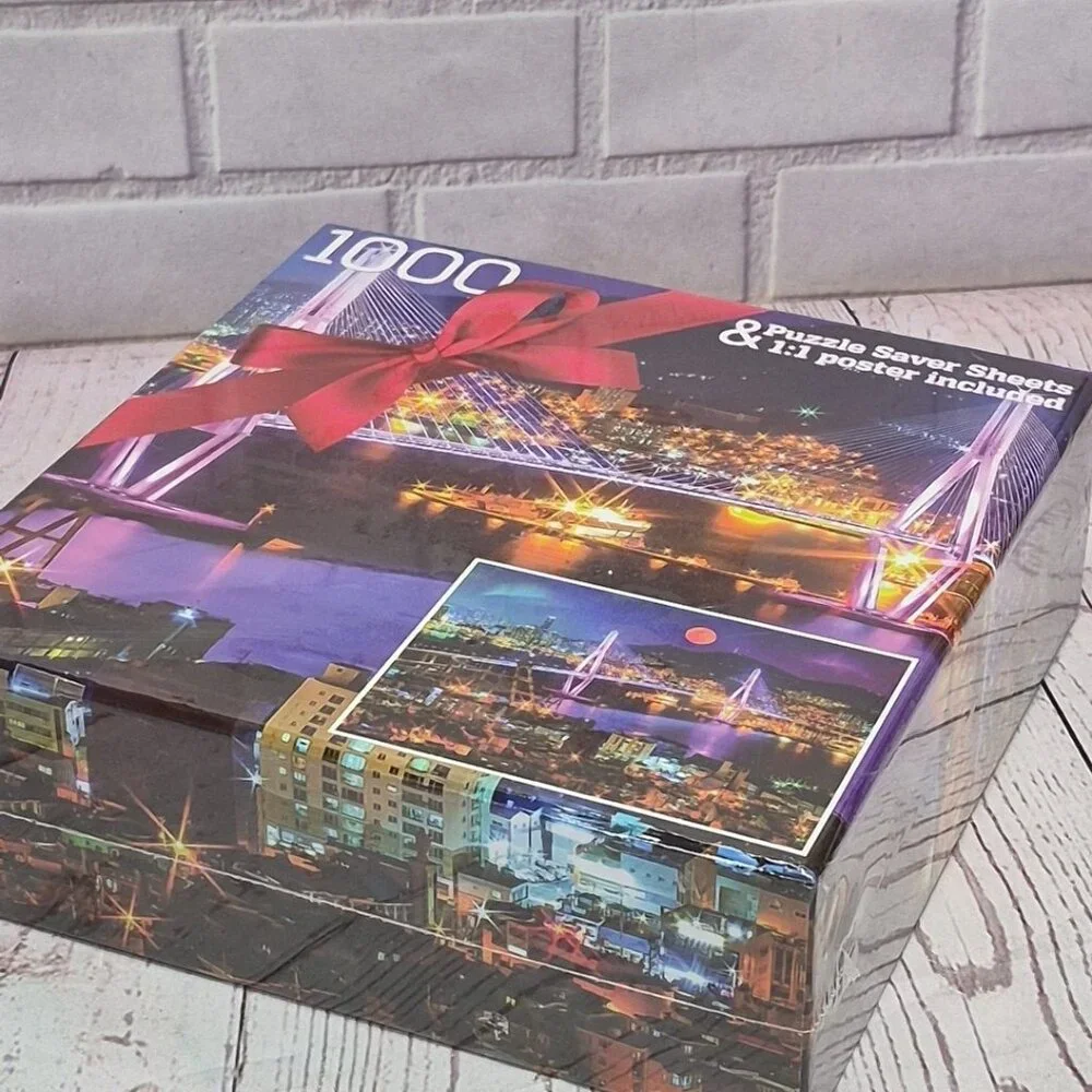 Night City On The River Puzzle 1000 Pcs Harbor Port w/Poster~Sealed~29.5x20.5 In